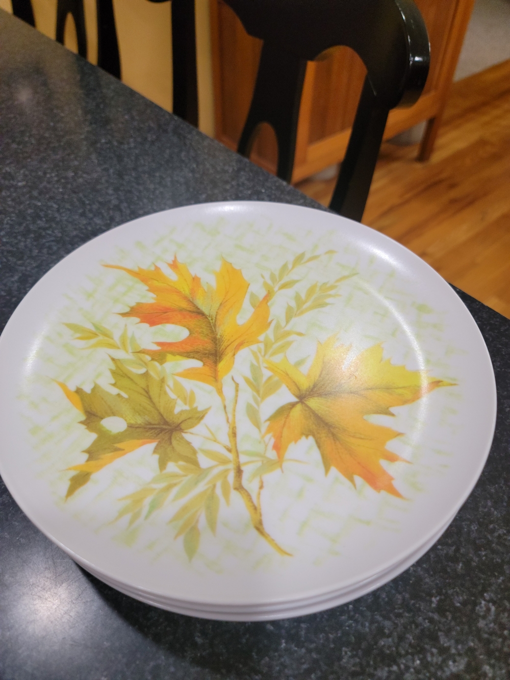 Vintage melamine dinner fall leaves pattern Plates Allied Chemical 1960 7 Pcs